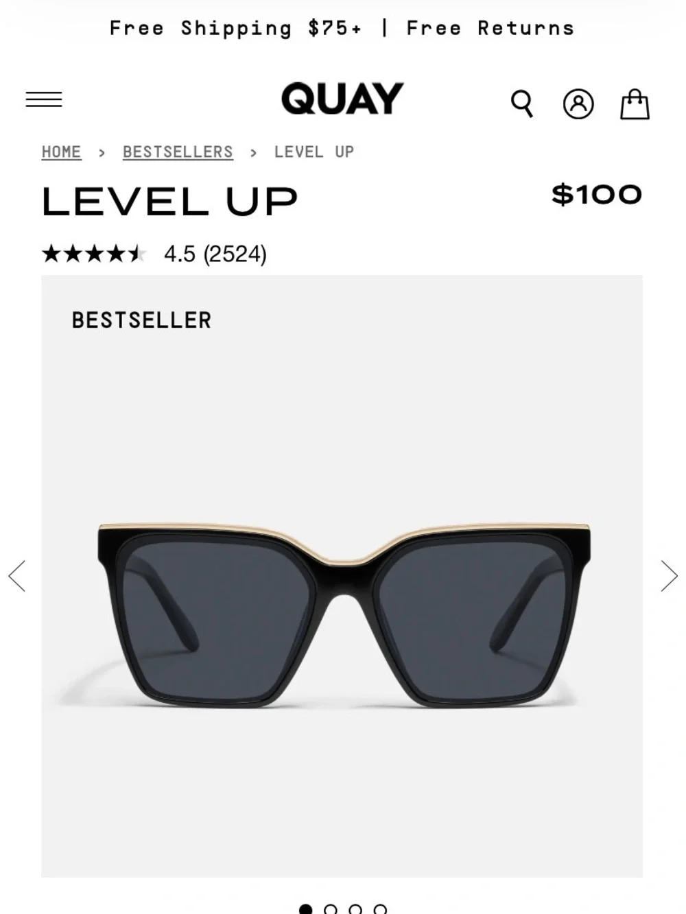Quay Australia Level Up Black Sunglasses with Gold Trim
